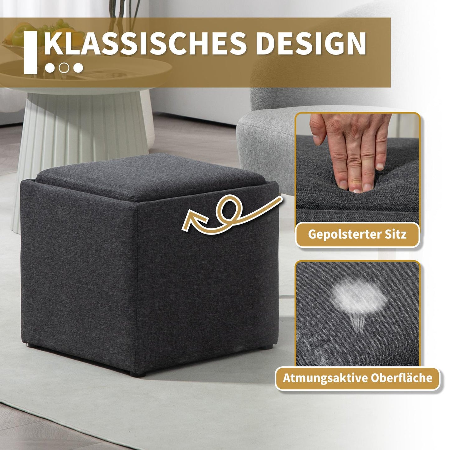 Storage bench, upholstered with removable cover, dark grey