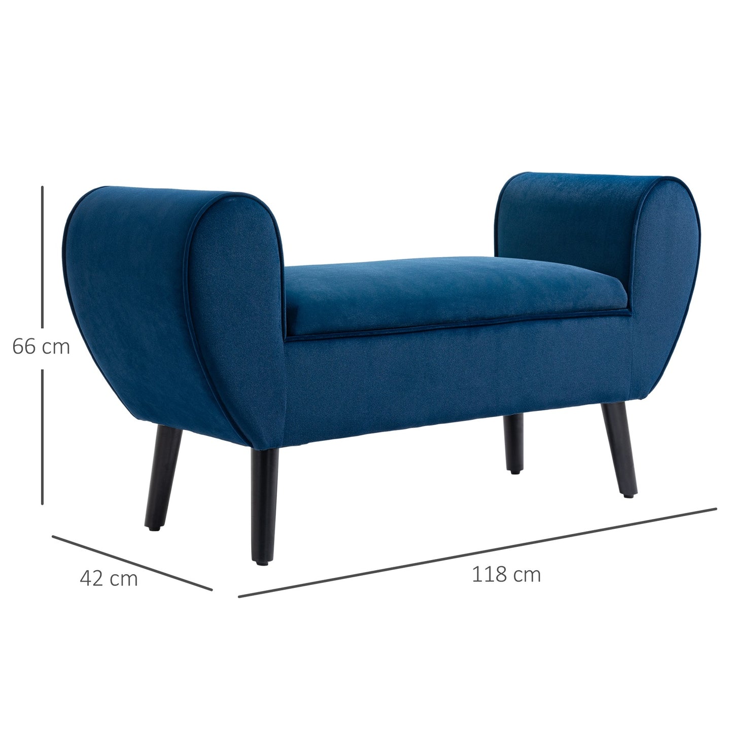 Velvet-covered bench, Dark blue, 118 x 42 x 66 cm