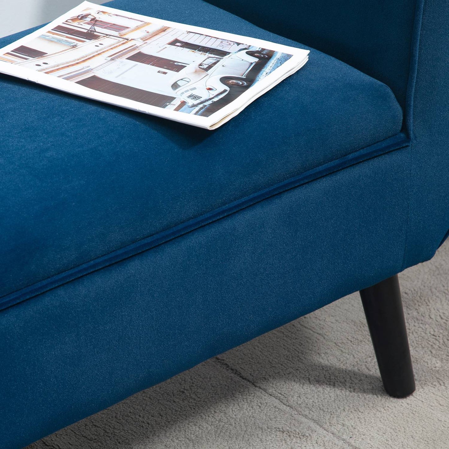 Velvet-covered bench, Dark blue, 118 x 42 x 66 cm
