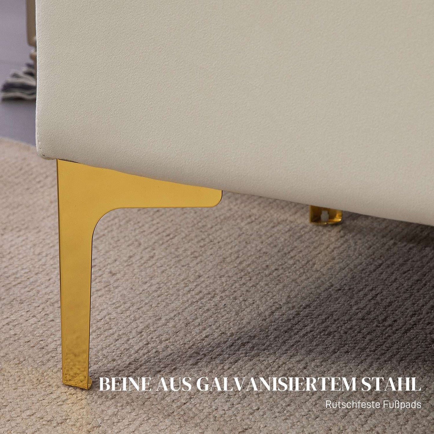 Upholstered velvet bench with metal legs, 120cm – Beige