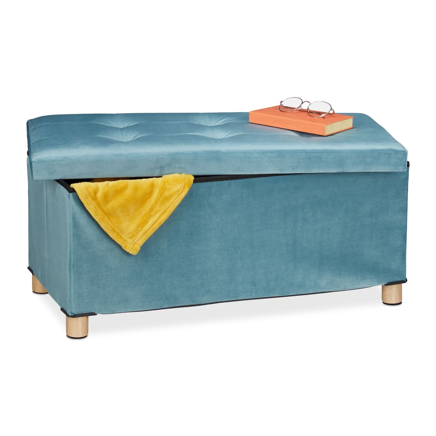 Bench with velvet cover and wooden feet