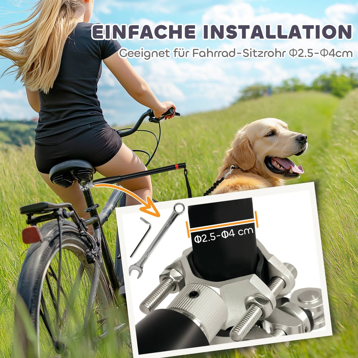 Bicycle dog leash, easy installation & disassembly, black