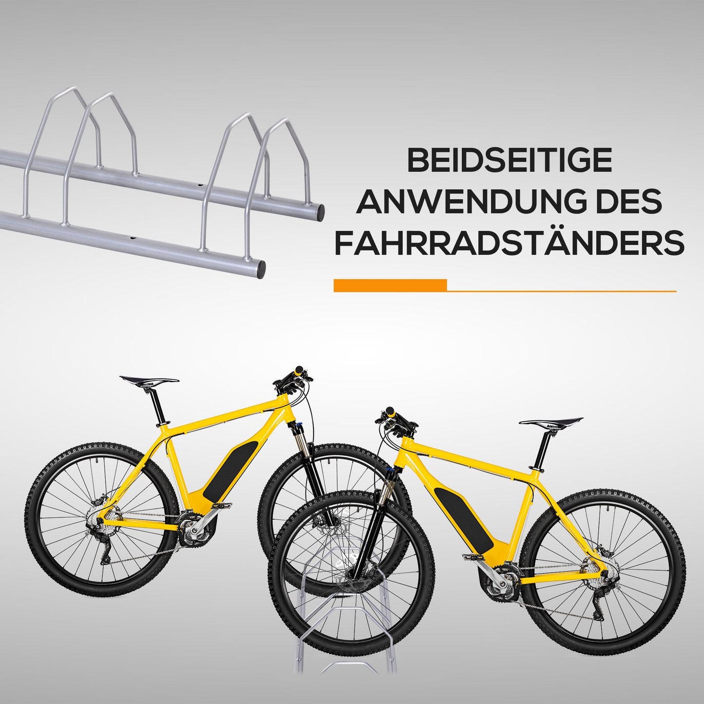 Steel rack for 4 bikes, floor and wall mount, silver finish