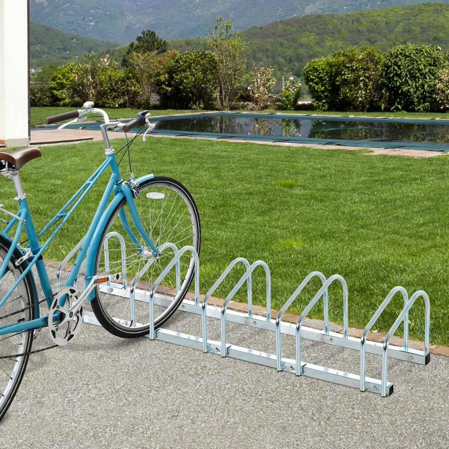 Steel bicycle rack - floor and wall mount, fits up to 6 bicycles