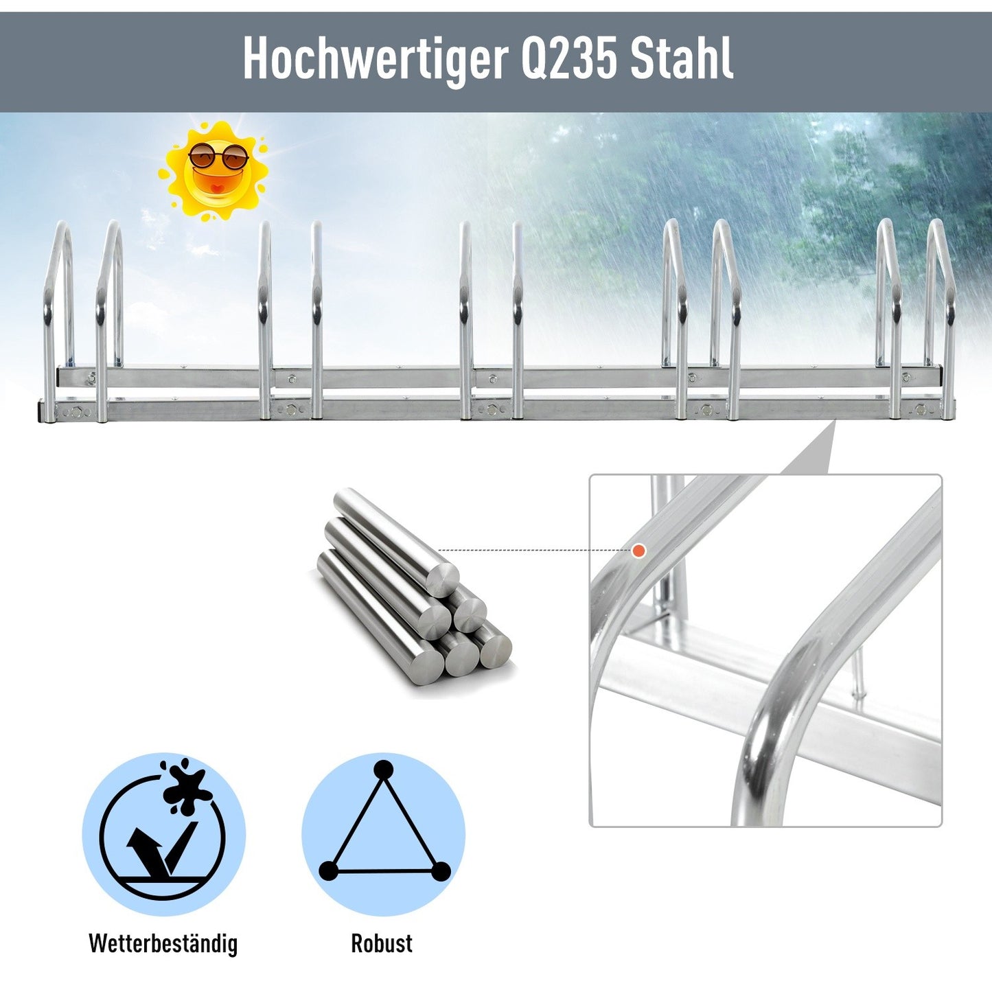 Steel bicycle rack - floor and wall mount, fits up to 6 bicycles