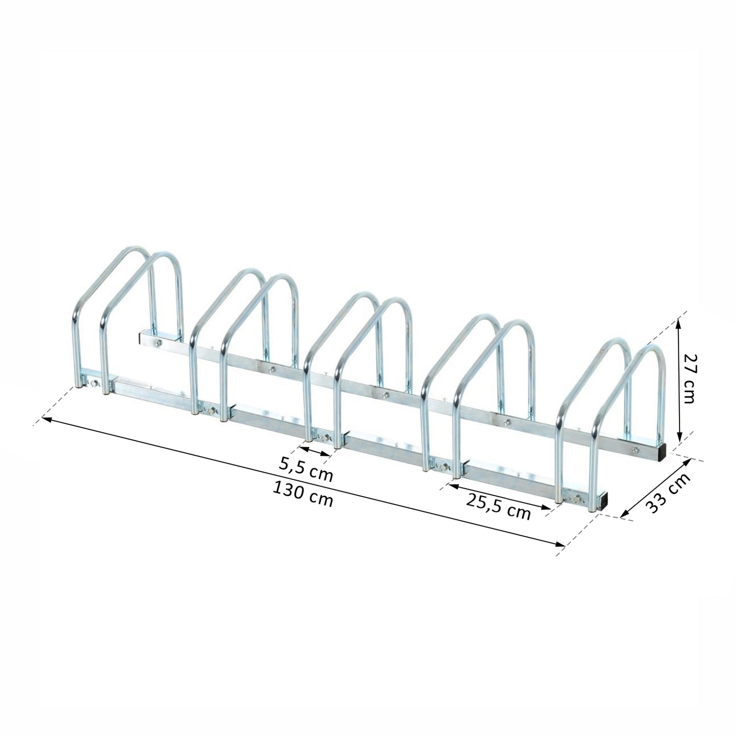 Steel bicycle rack - floor and wall mount, fits up to 6 bicycles