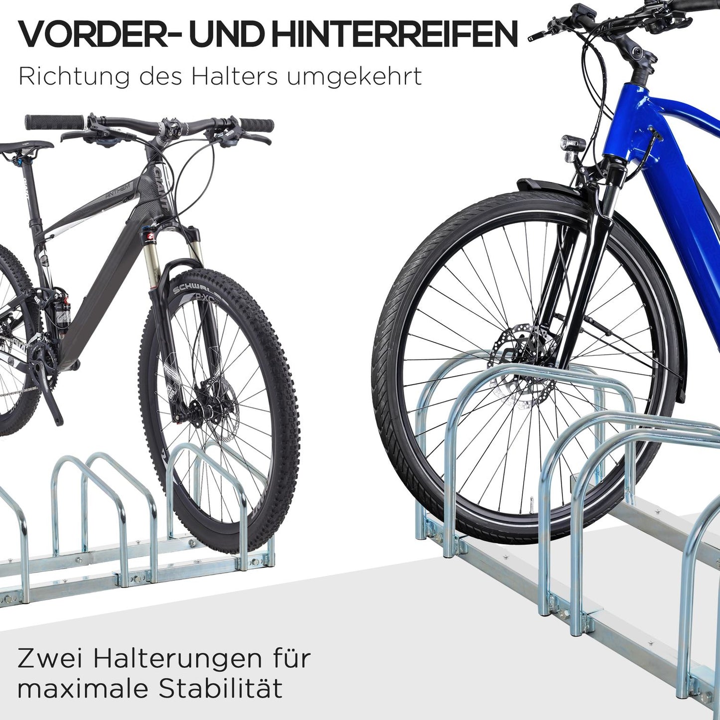 Weather-resistant bicycle rack in steel, floor and wall mount, holds 5