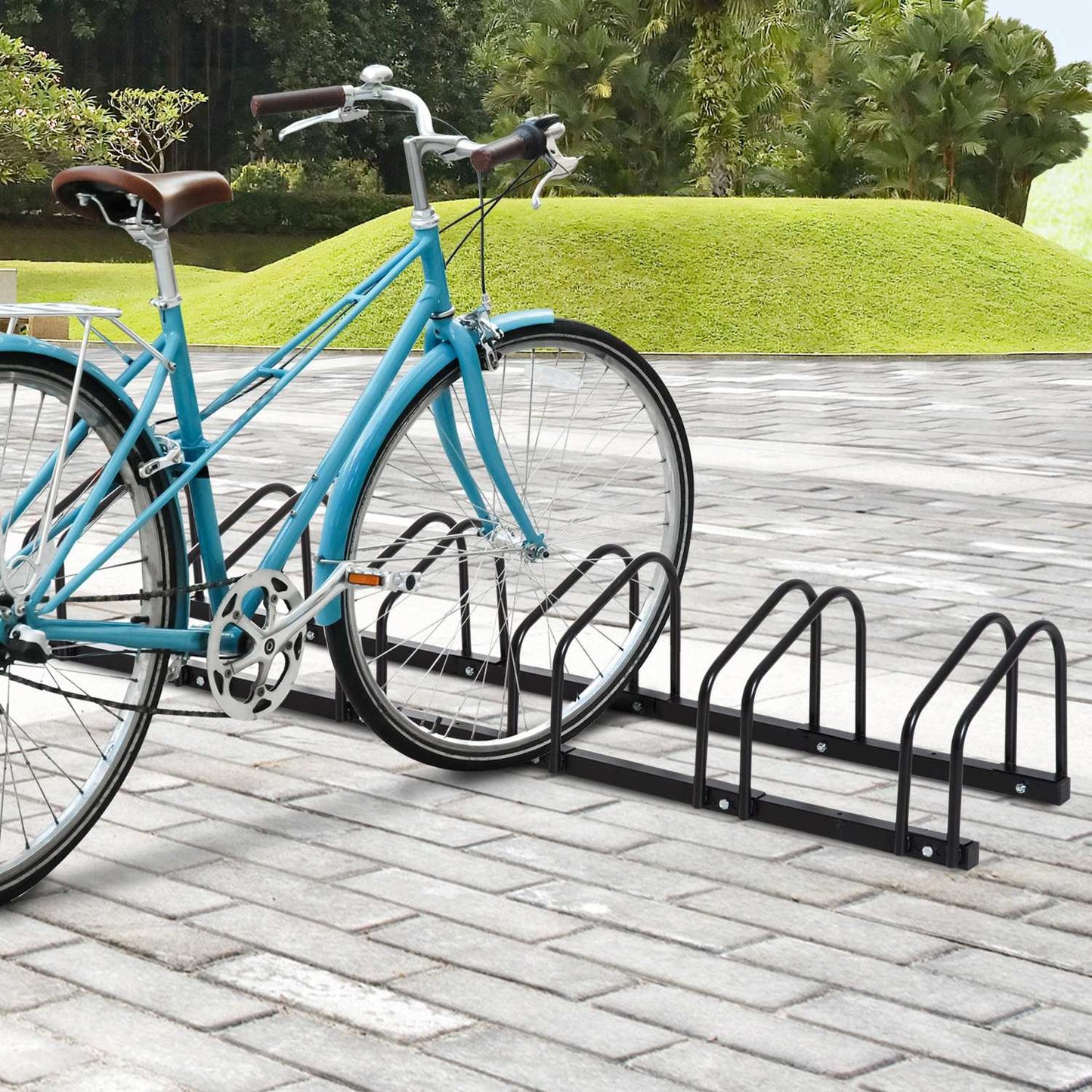 Bicycle rack for 6 bicycles, wall/floor mount, steel, black