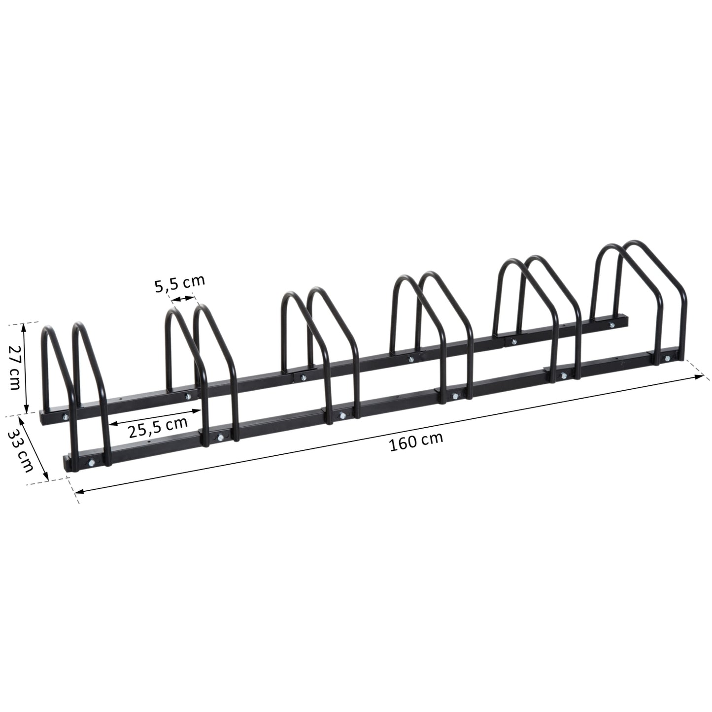 Bicycle rack for 6 bicycles, wall/floor mount, steel, black