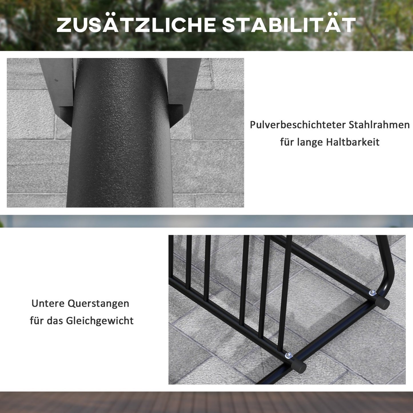 Weather-resistant bicycle rack in steel for 6 bicycles