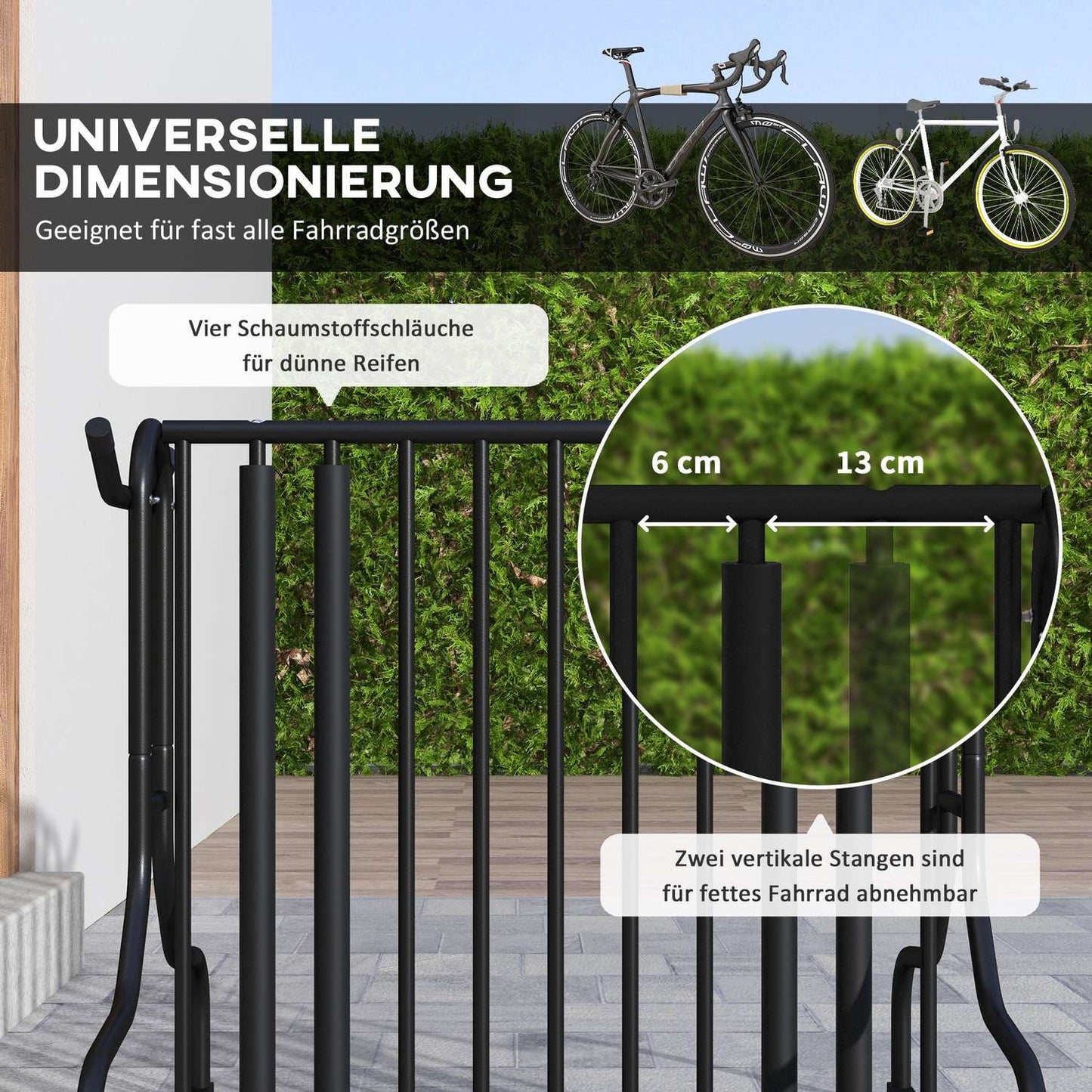 Bicycle rack in black steel, weatherproof, holds 4 bicycles