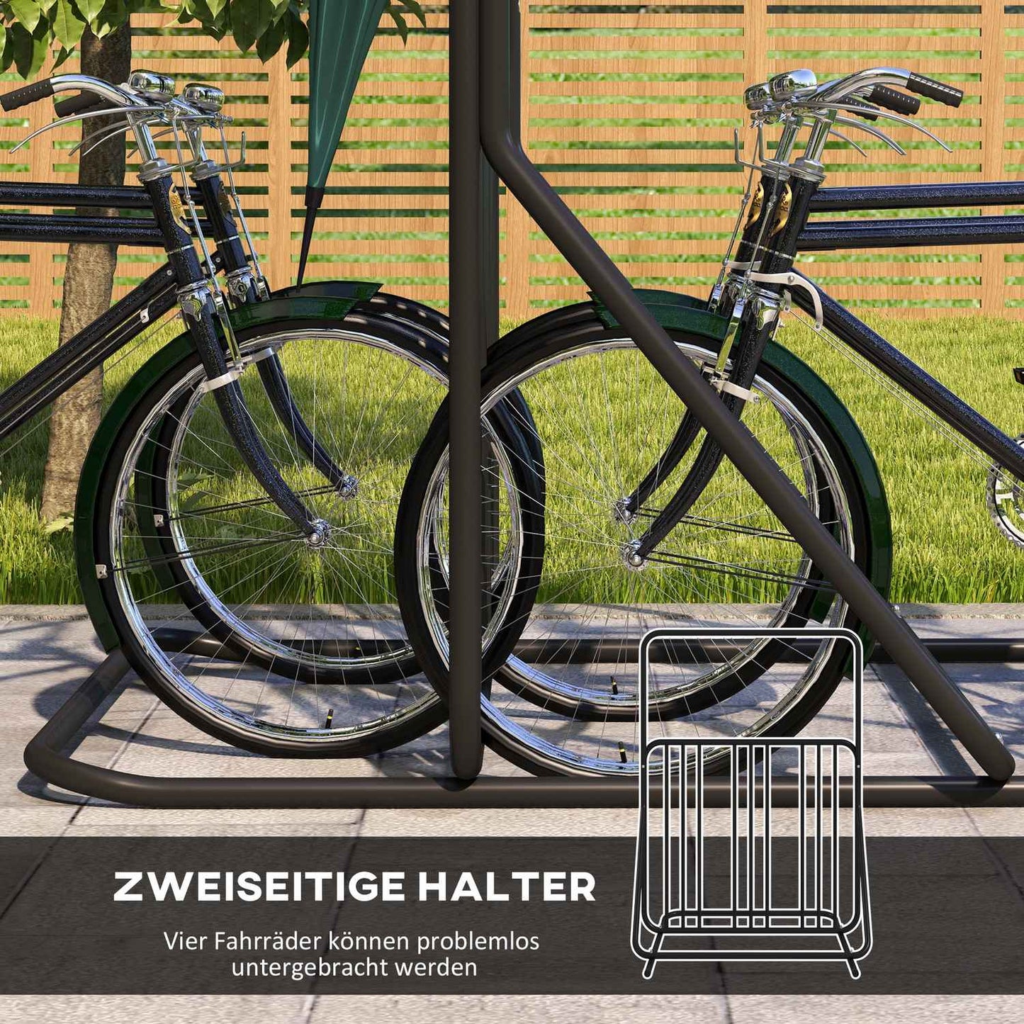 Steel bike rack - weather resistant, holds 4, black