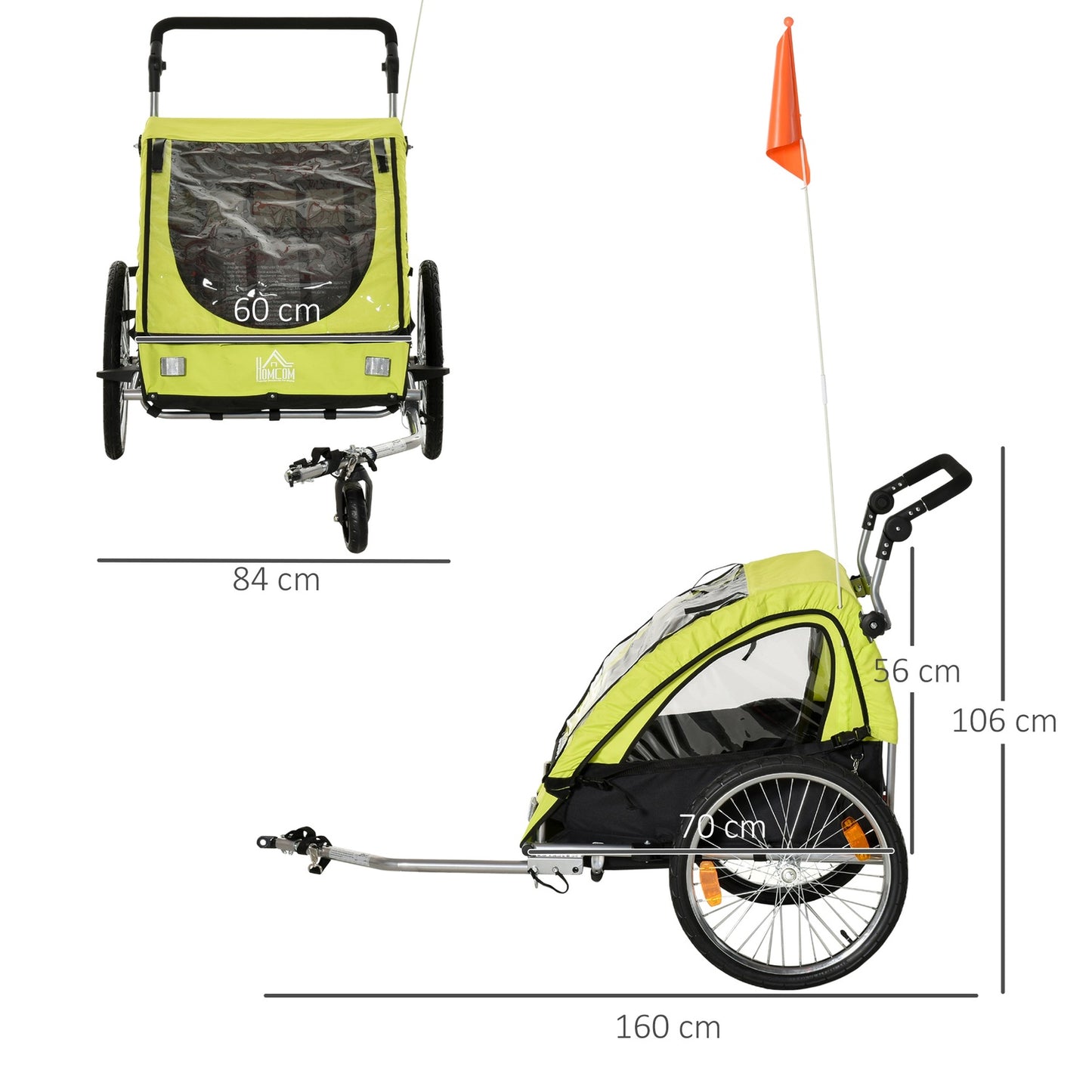 Bicycle Stroller Pram Jogger, 360° Rotating, Green/Black