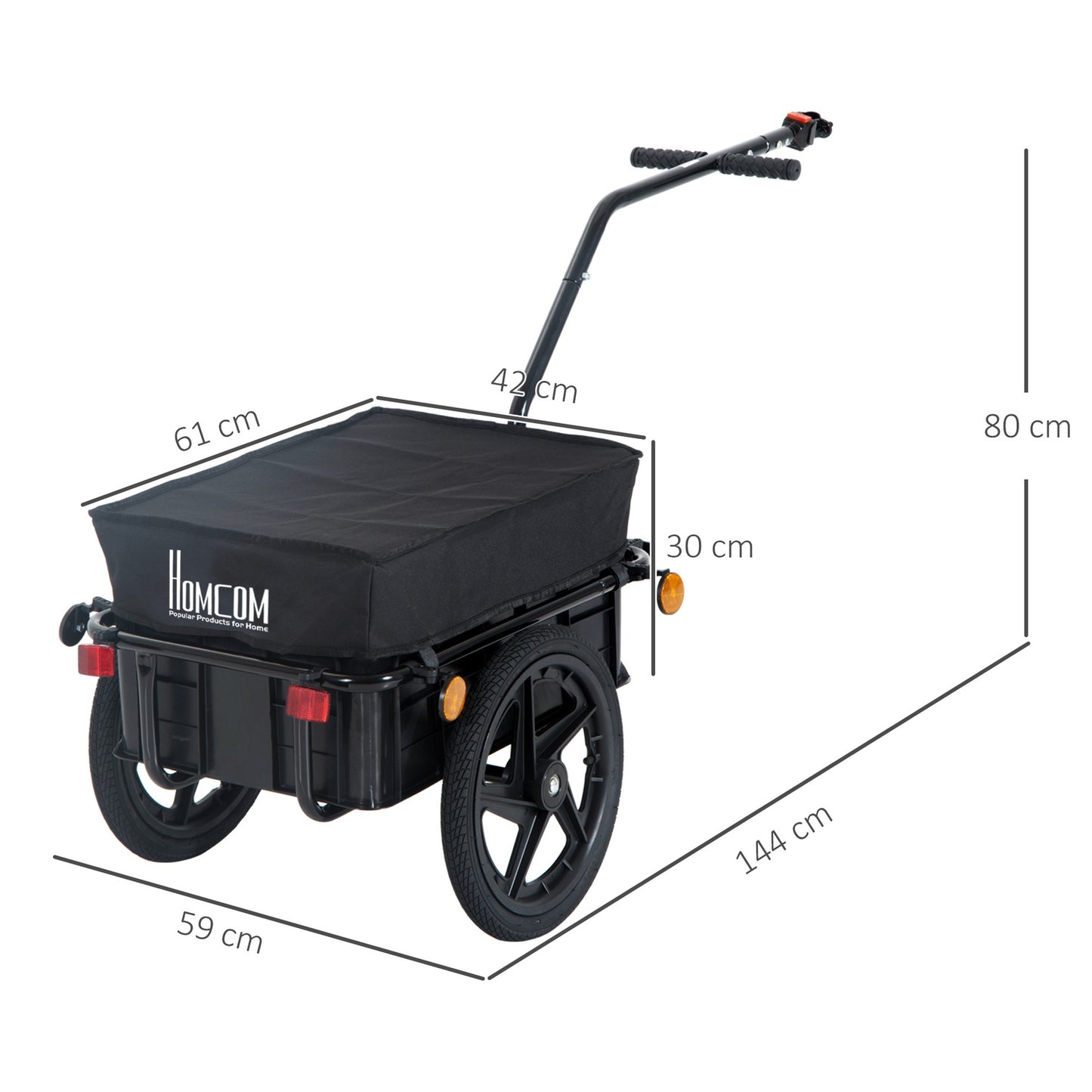 Bicycle cargo trailer, 40 kg capacity, steel & Oxford fabric