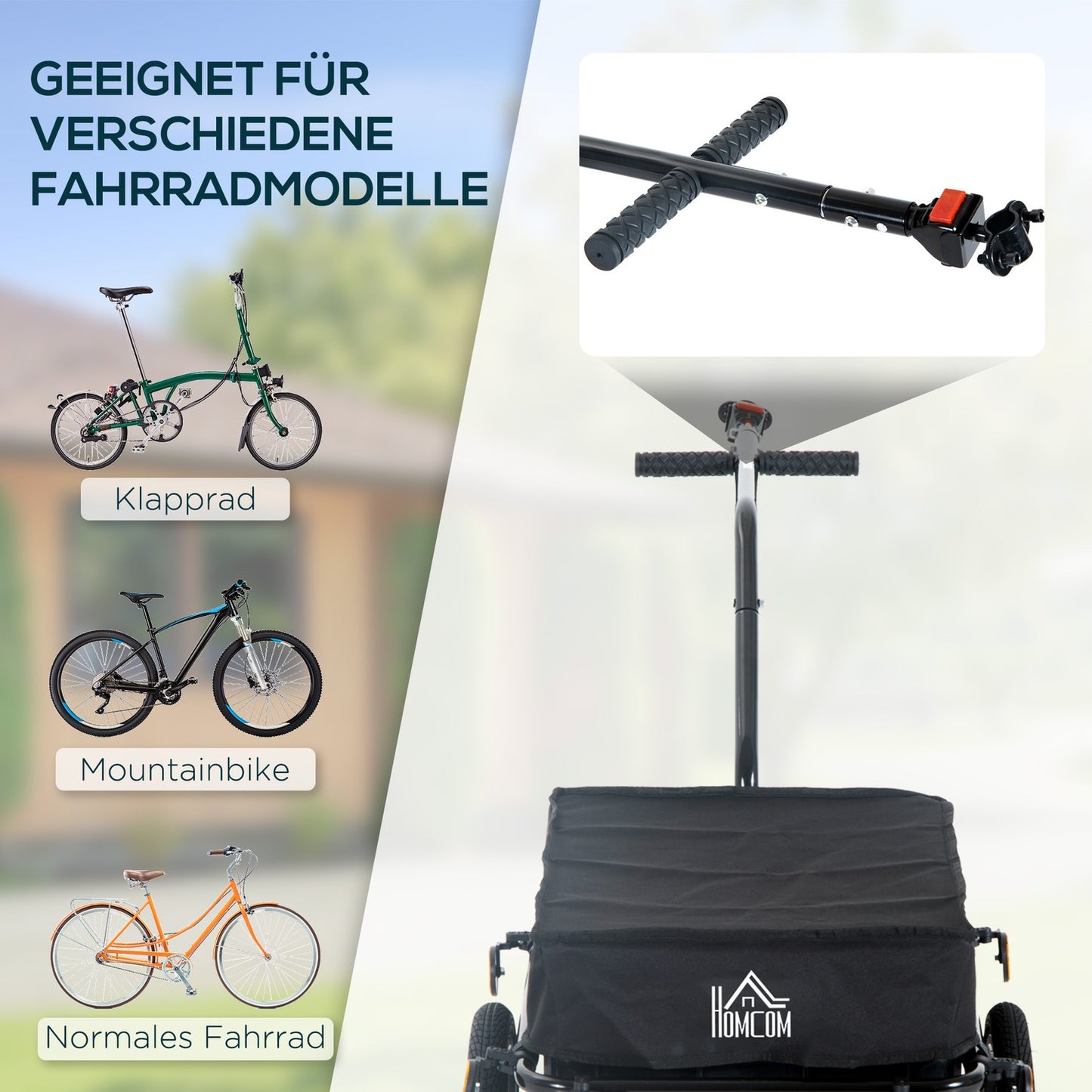 Bicycle cargo trailer, 40 kg capacity, steel & Oxford fabric