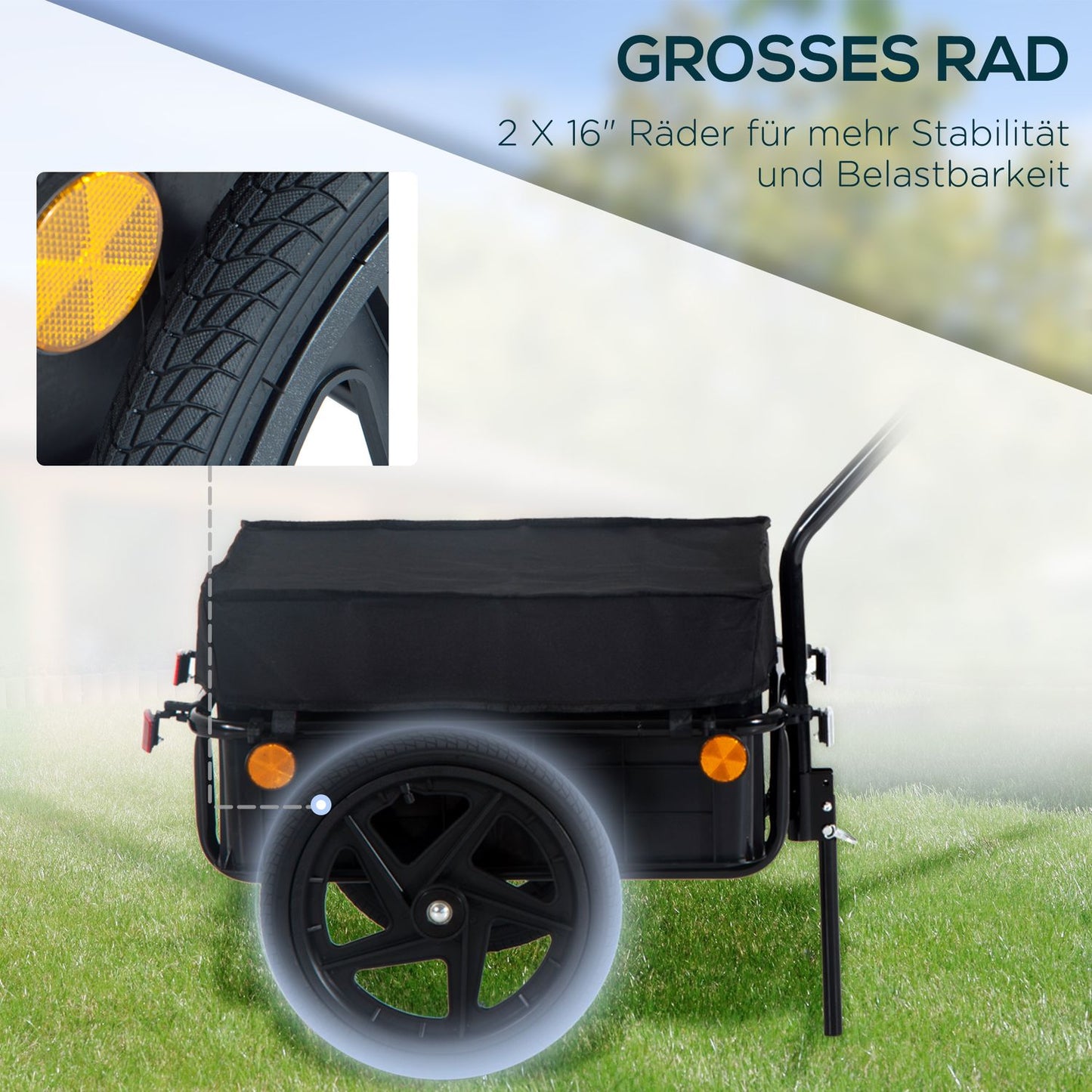 Bicycle cargo trailer, 40 kg capacity, steel & Oxford fabric