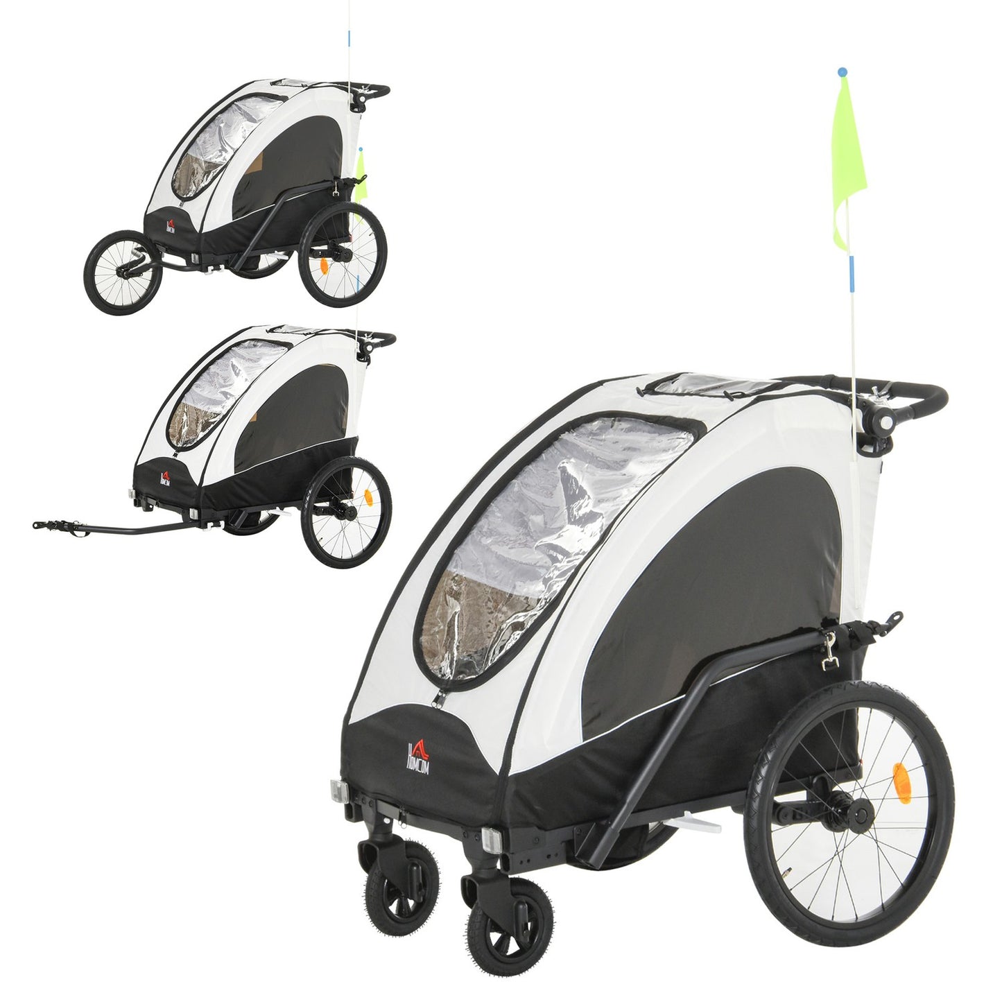 3-in-1 children's bicycle stroller and jogging stroller, aluminum, 2 seats