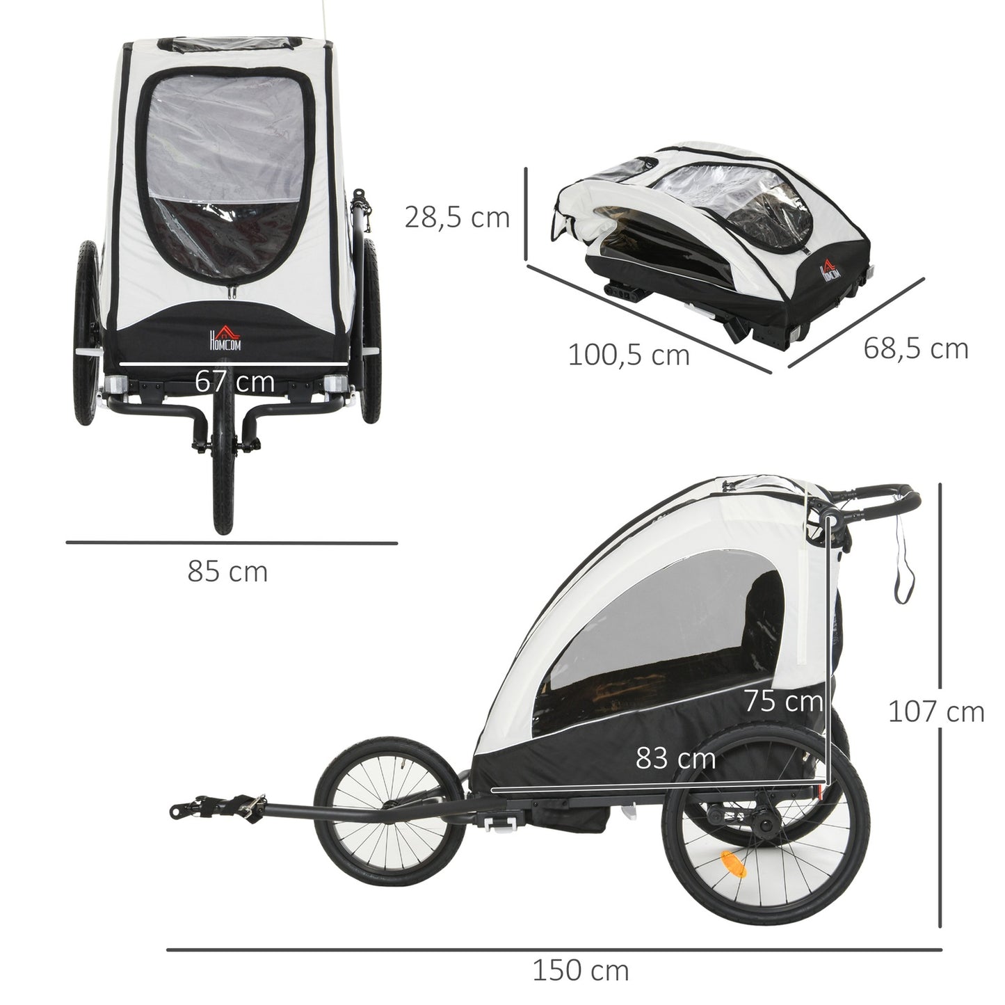 3-in-1 children's bicycle stroller and jogging stroller, aluminum, 2 seats