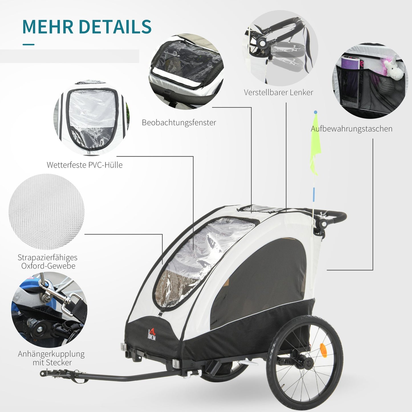 3-in-1 children's bicycle stroller and jogging stroller, aluminum, 2 seats