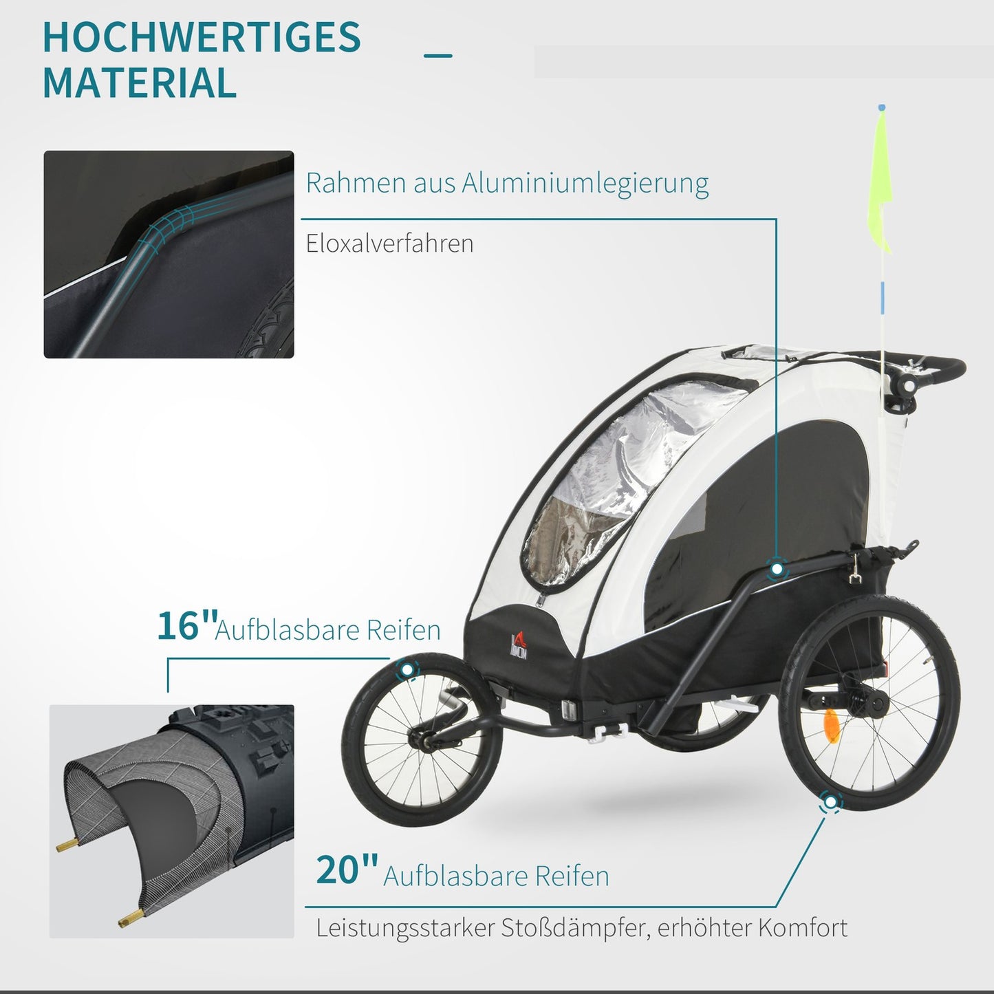 3-in-1 children's bicycle stroller and jogging stroller, aluminum, 2 seats