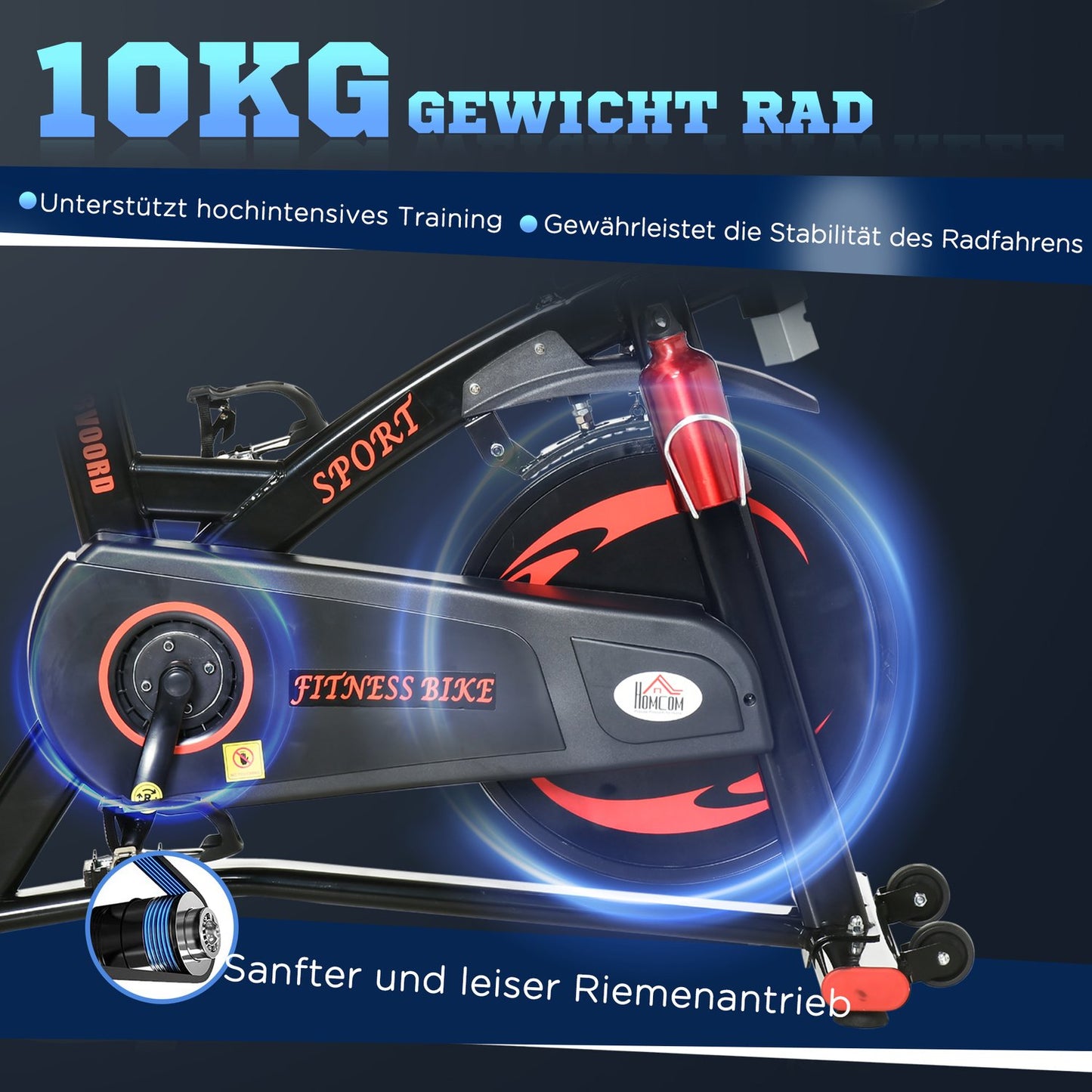 Exercise bike trainer with 10 kg flywheel and LCD screen