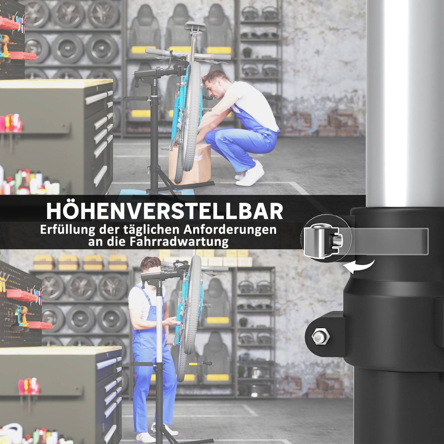 Bicycle repair stand, foldable & 360° rotatable for all bicycles