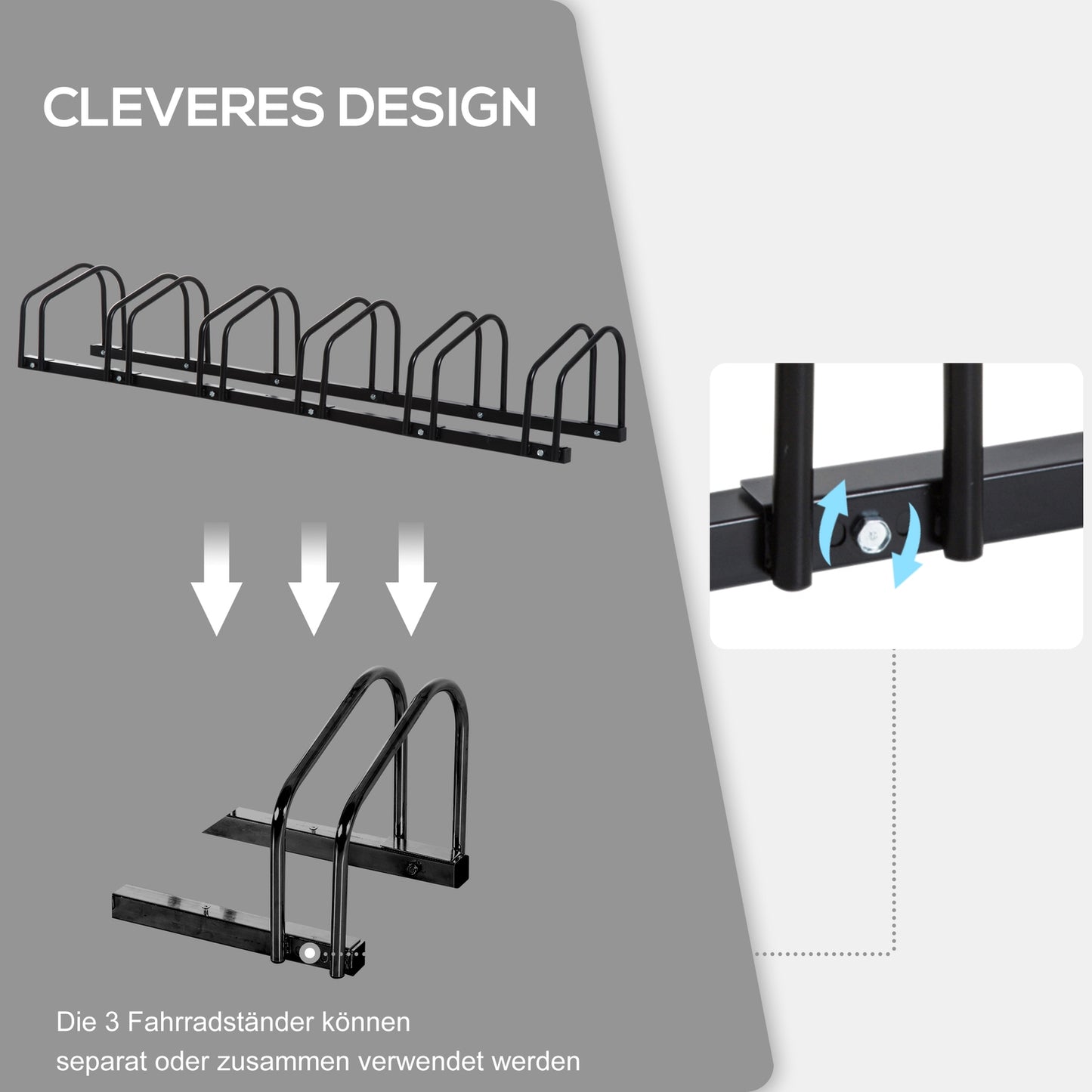 Weather-resistant bicycle stand in steel, floor and wall mount, black