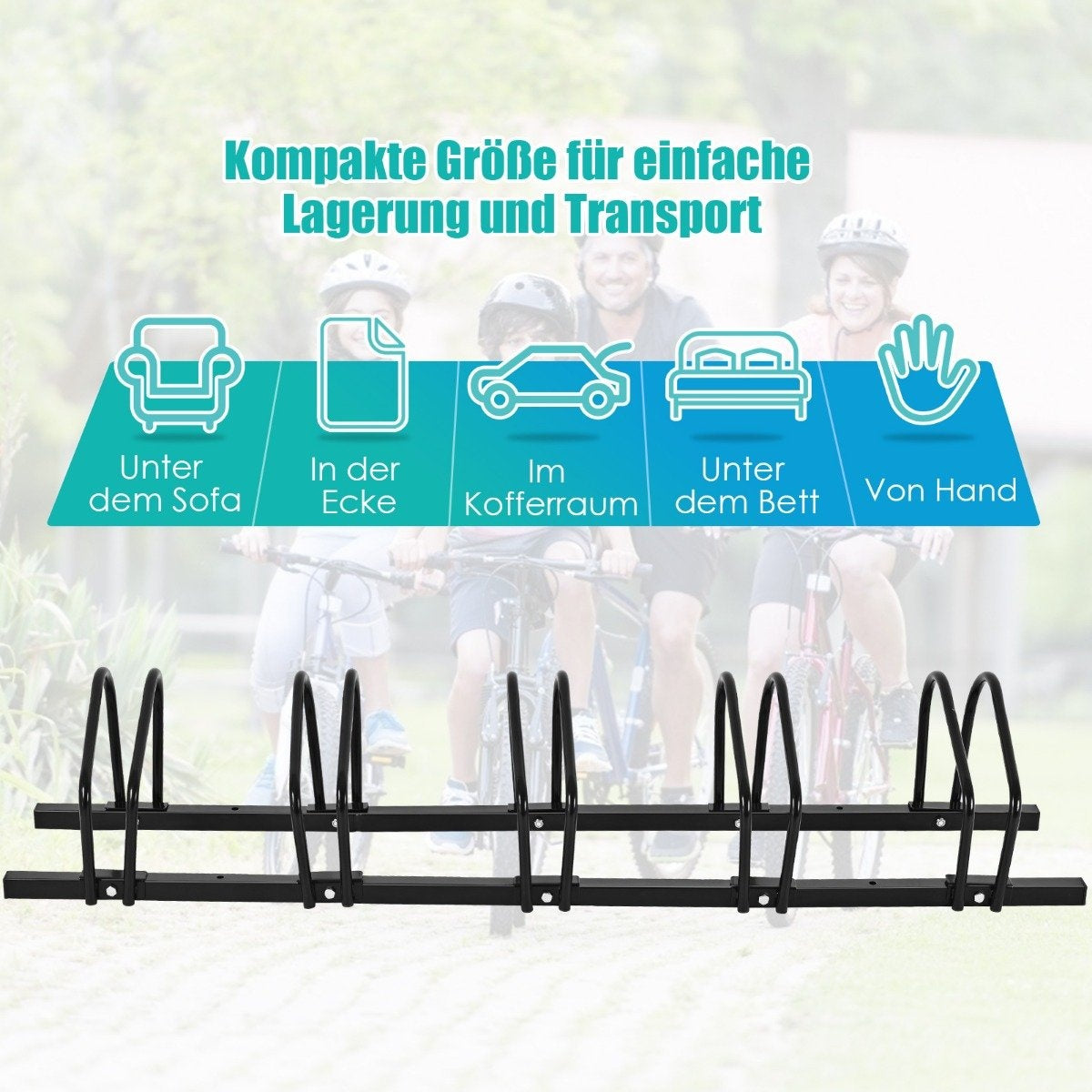 Bicycle stand, floor stand, stand with 5 bicycle parking spaces, black