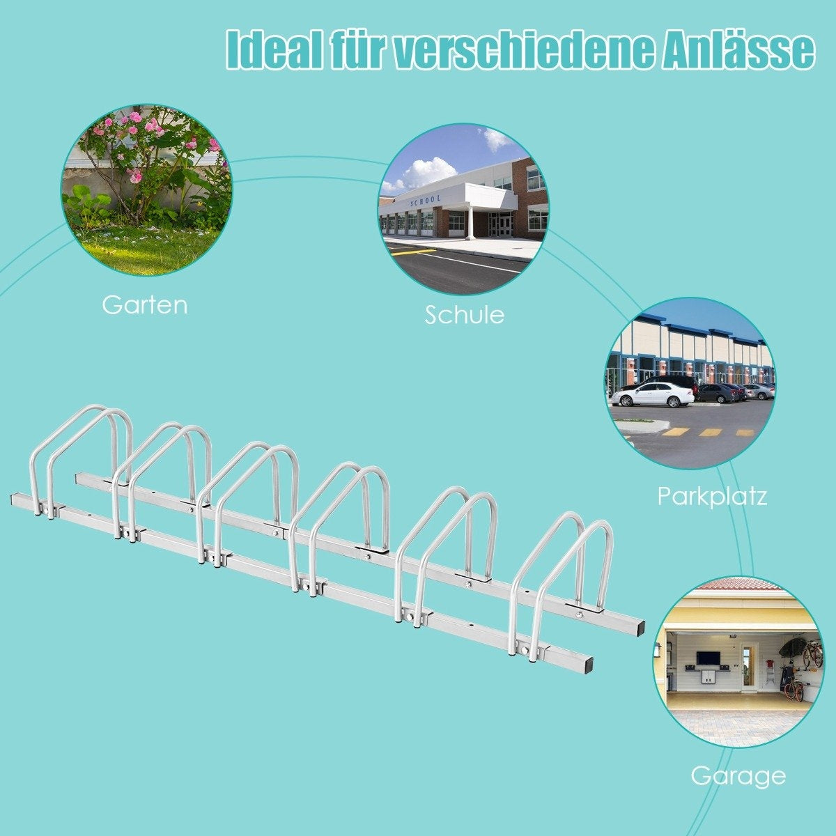 Bicycle stand for 6 bikes, multiple stand, steel floor stand, stand, silver