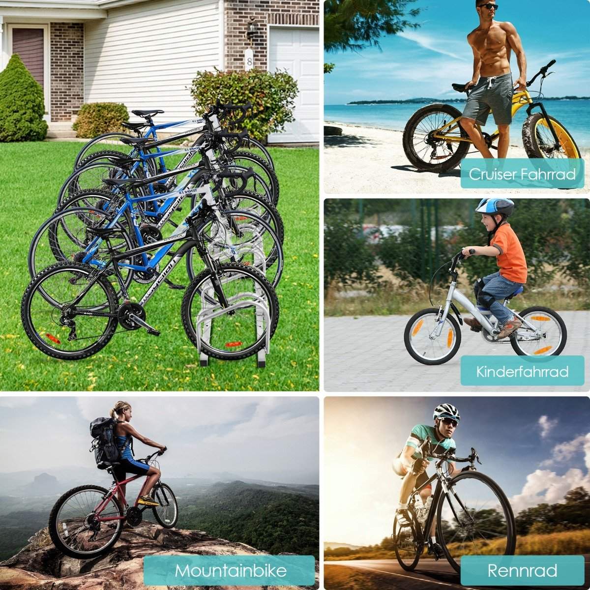 Bicycle stand for 6 bikes, multiple stand, steel floor stand, stand, silver