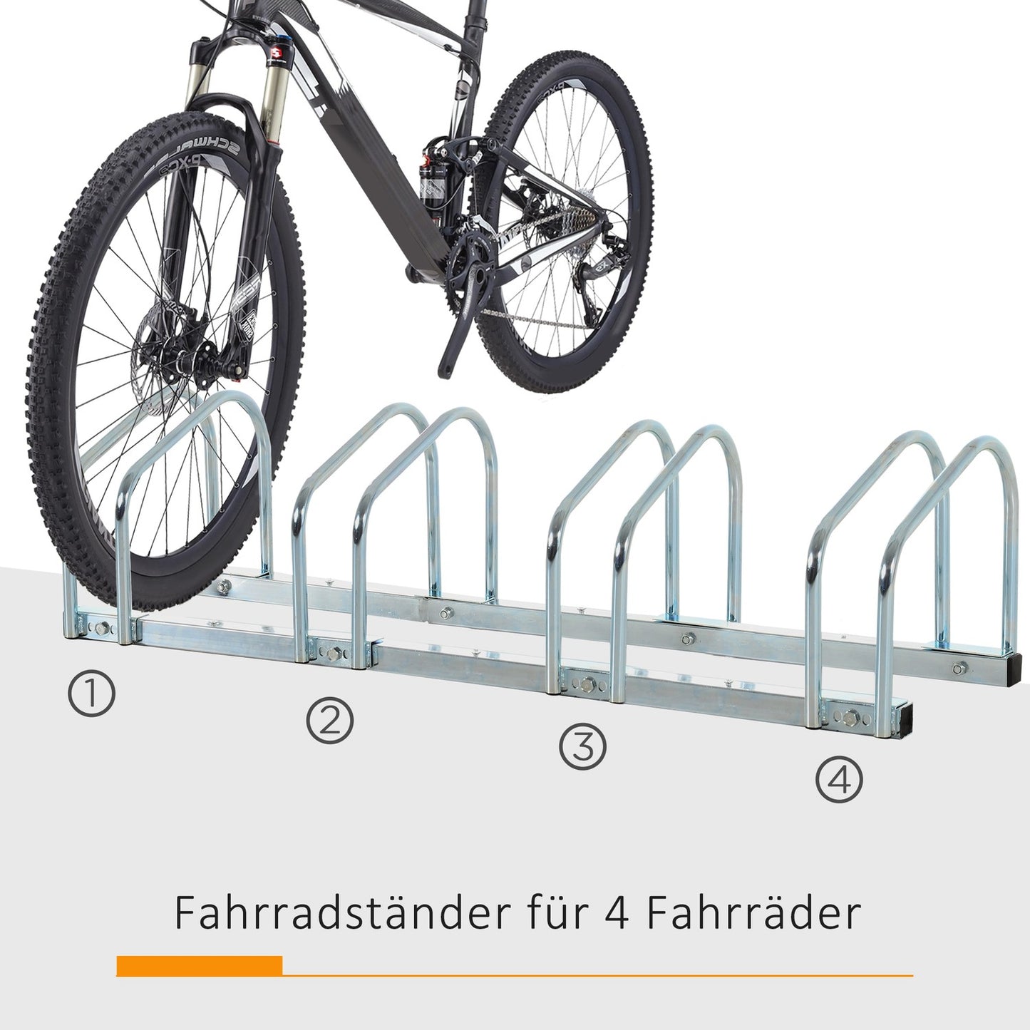 Weatherproof bike rack for 4 bikes, floor/wall mount