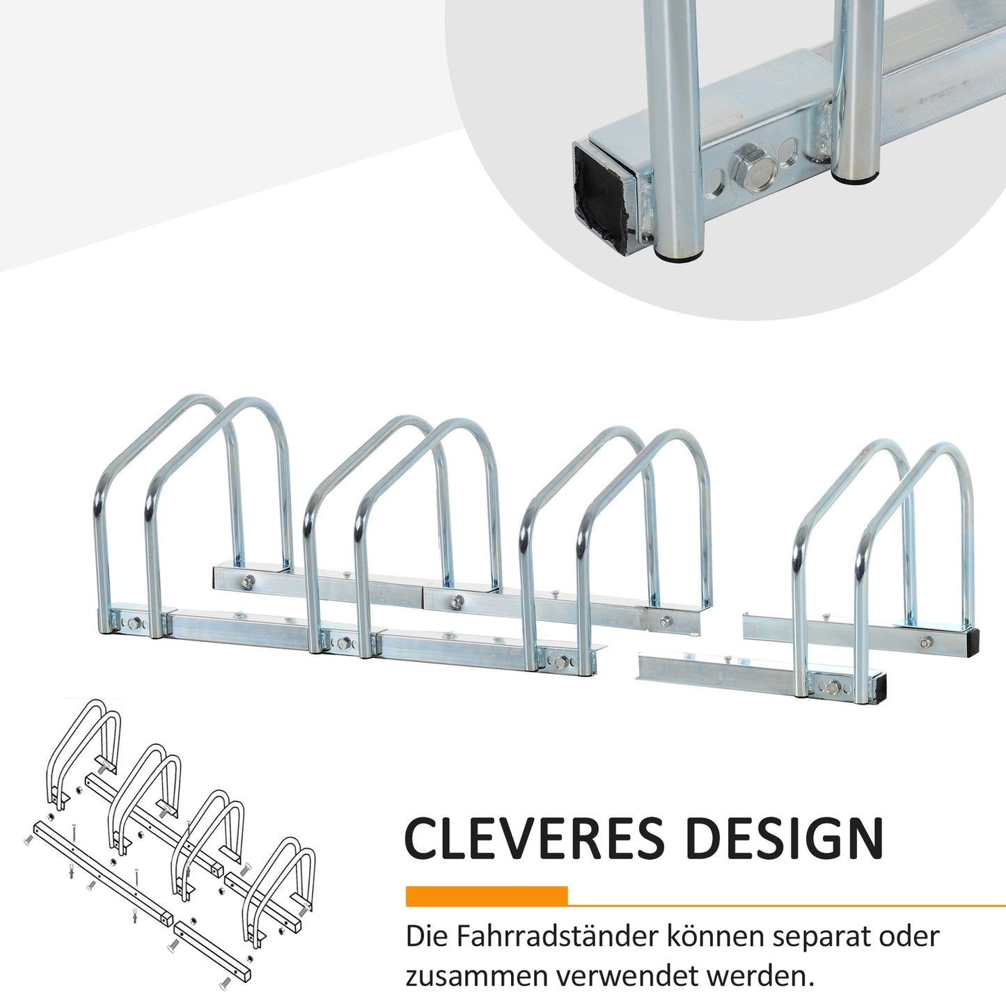 Weatherproof bike rack for 4 bikes, floor/wall mount