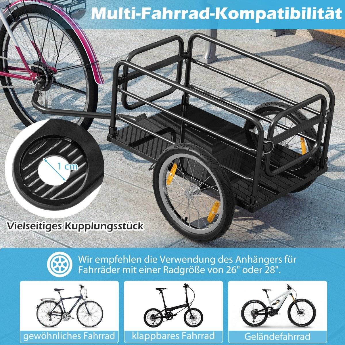 Bicycle trailer cargo trailer foldable with cover & coupler & reflectors 145.5 x 61 x 58 cm