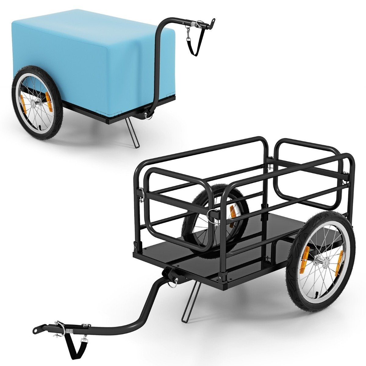 Bicycle trailer cargo trailer foldable with cover & coupler & reflectors 145.5 x 61 x 58 cm