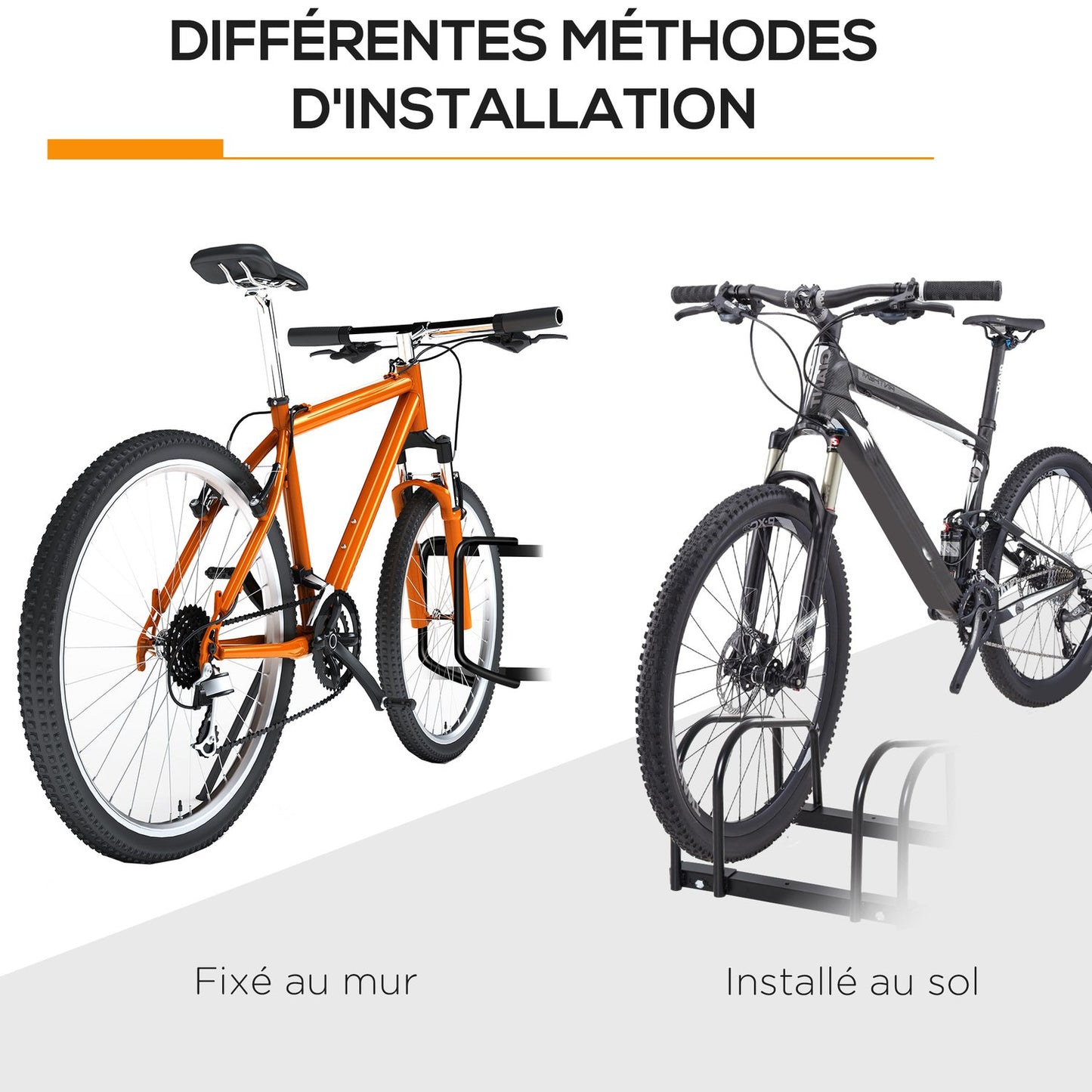 Weather-resistant bicycle rack in steel for 5, floor and wall mount