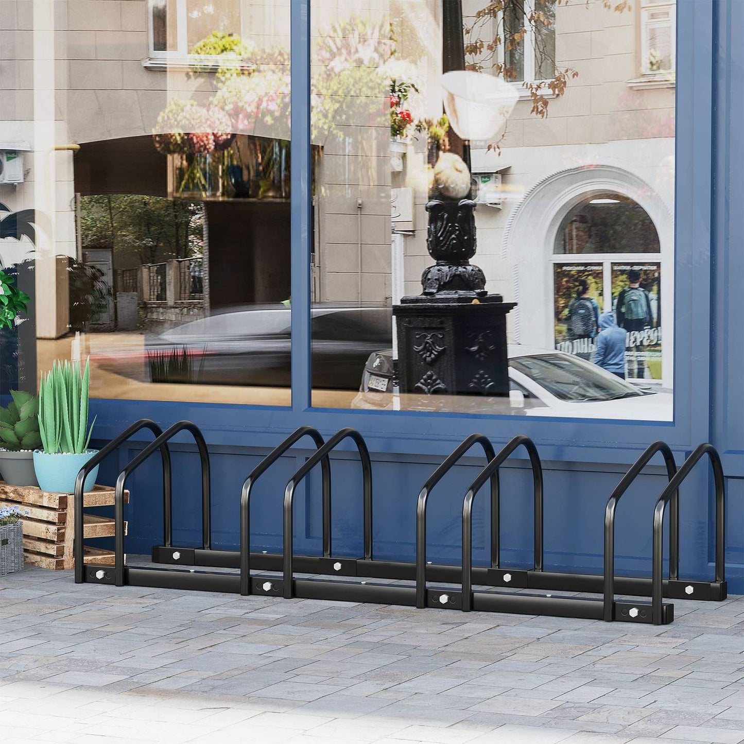 Weather-resistant bicycle rack in steel for 5, floor and wall mount