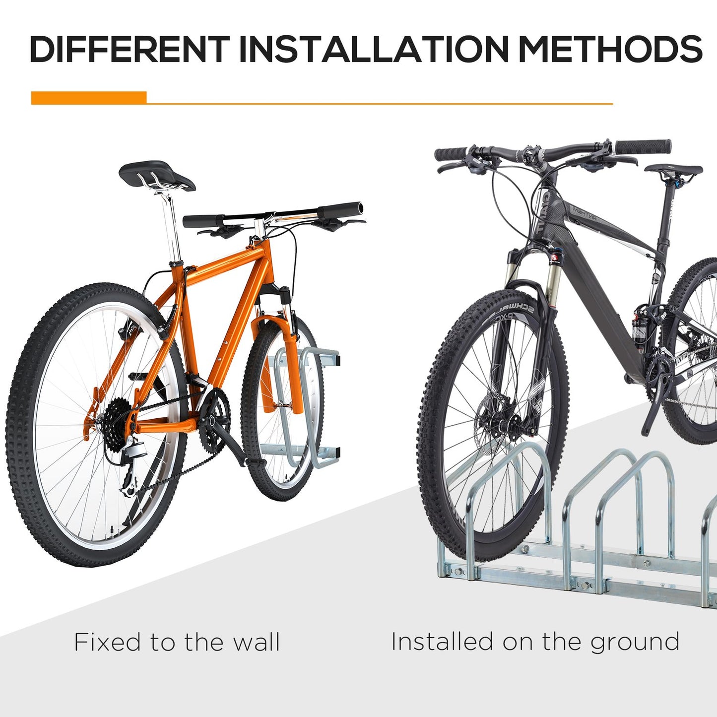 Steel bike rack for 6 - Wall/floor mount, weatherproof