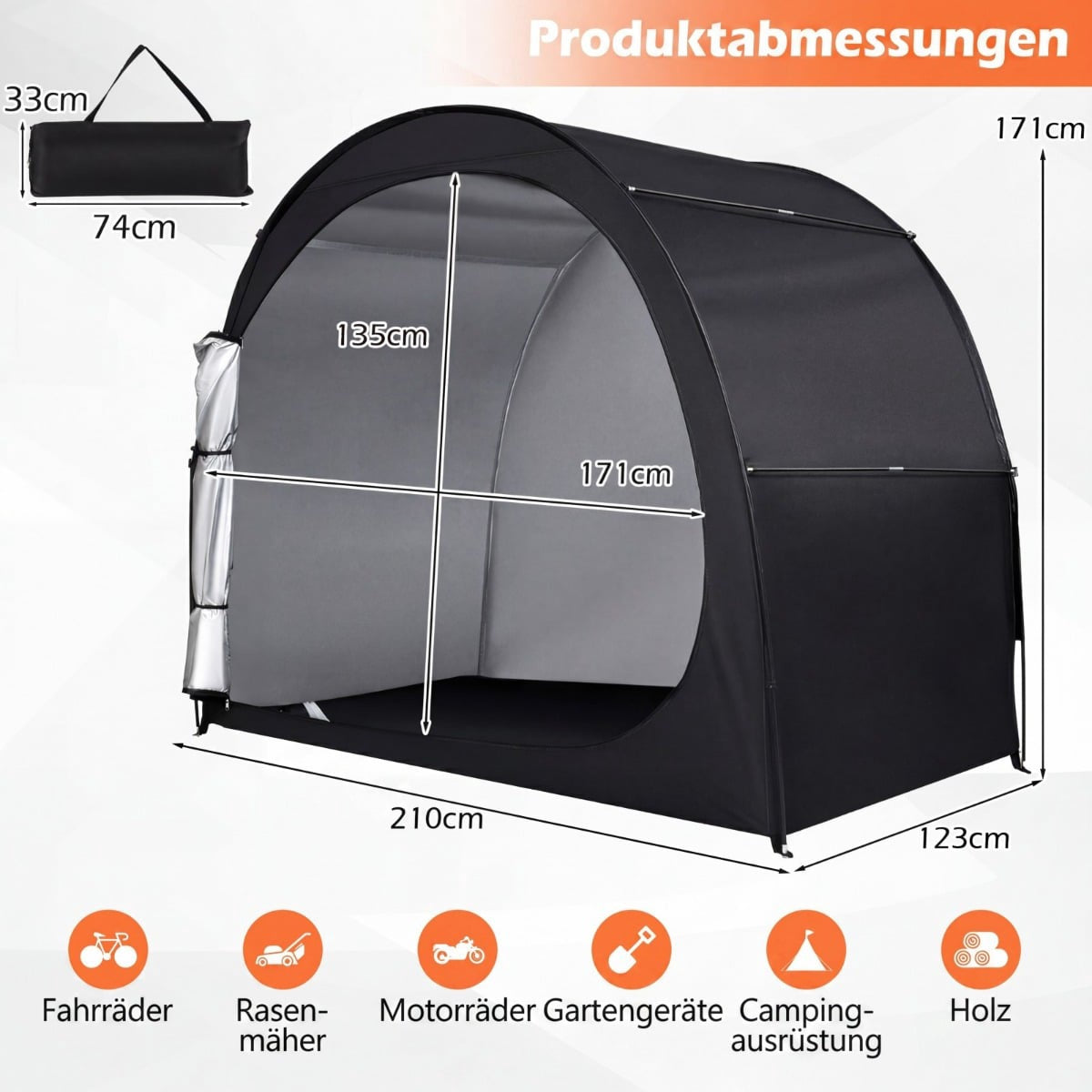 Bike Storage Tent for 2 Bikes with Roll-Up Door & Bag