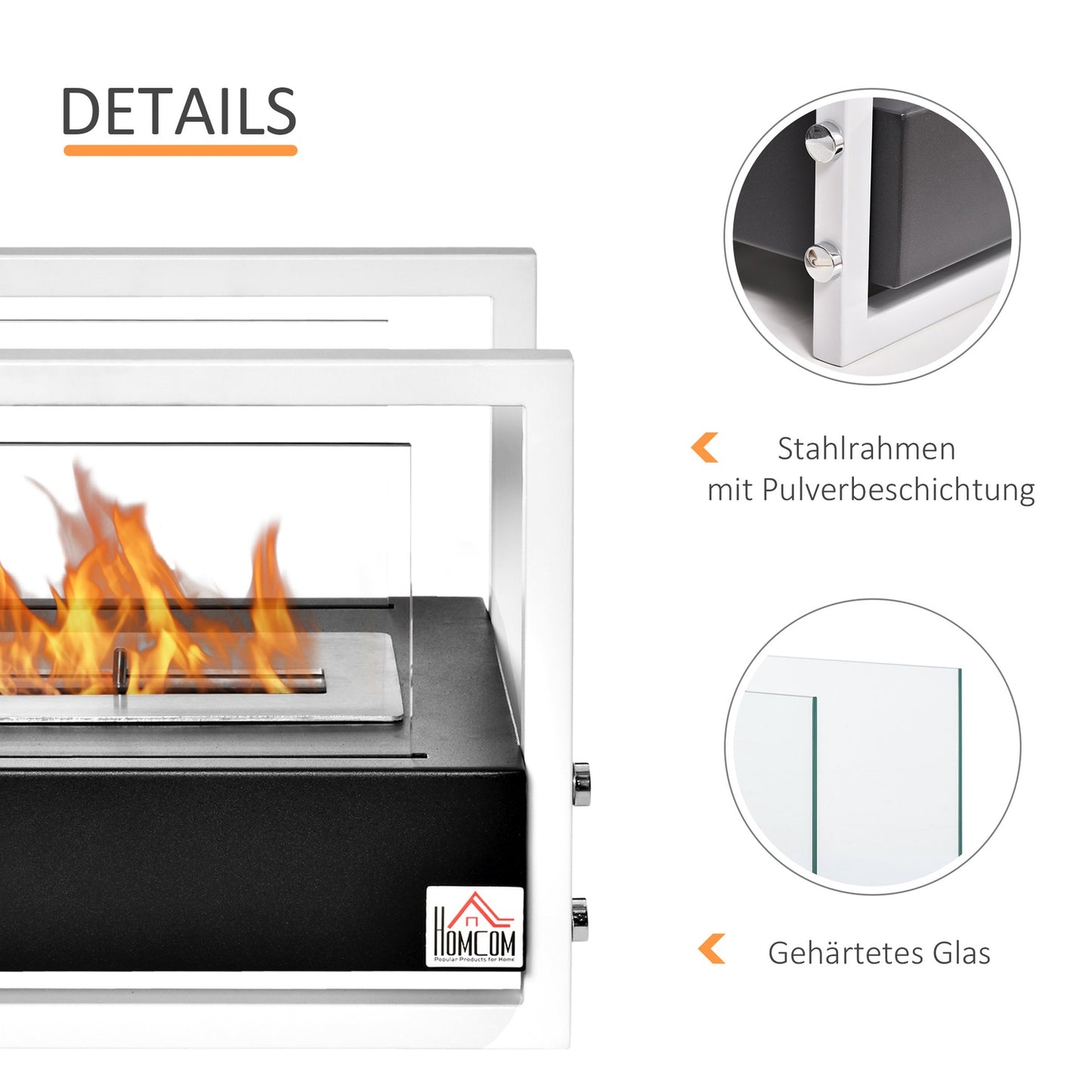 Fireplace with bioethanol - smoke-free, tempered glass, 1.5 l