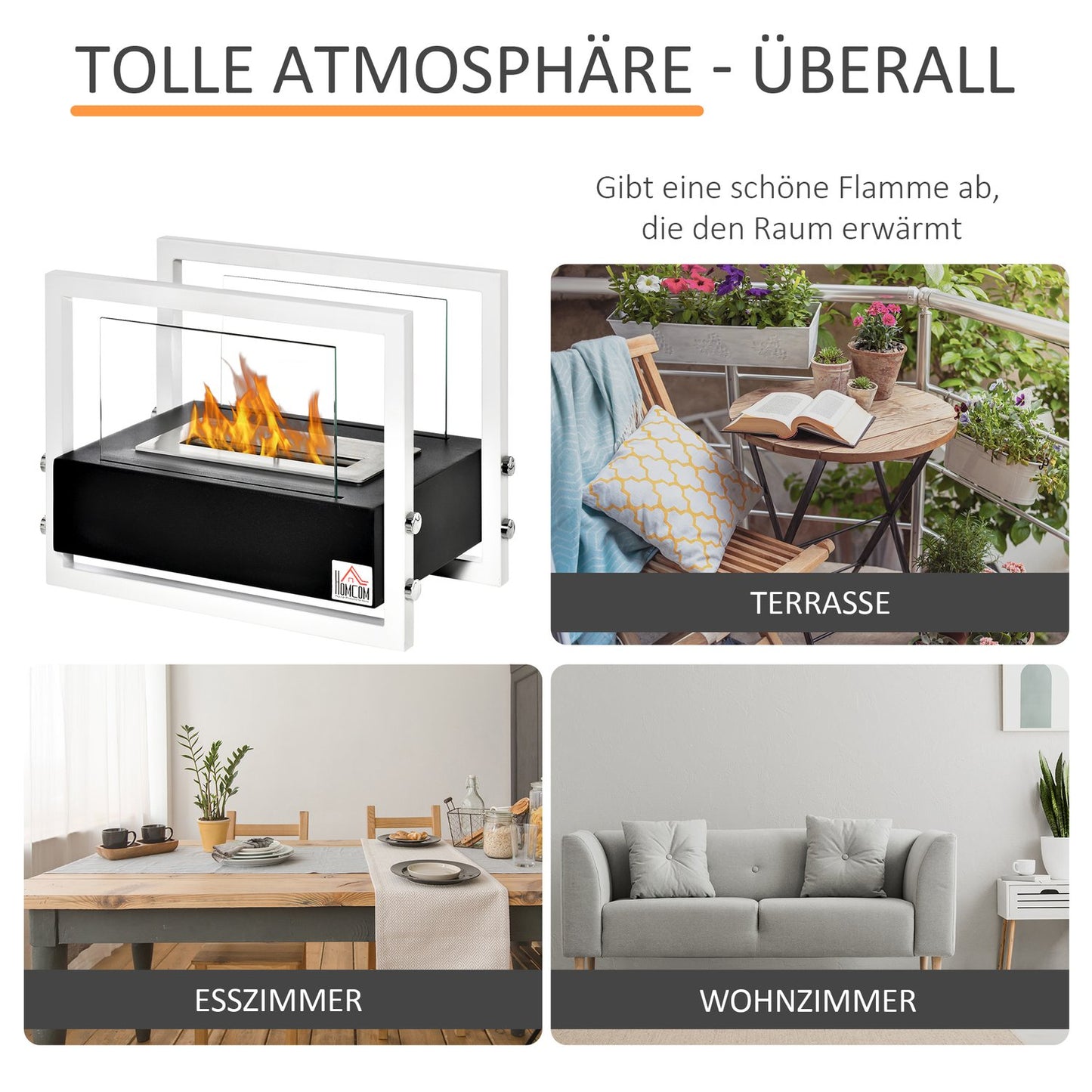 Fireplace with bioethanol - smoke-free, tempered glass, 1.5 l