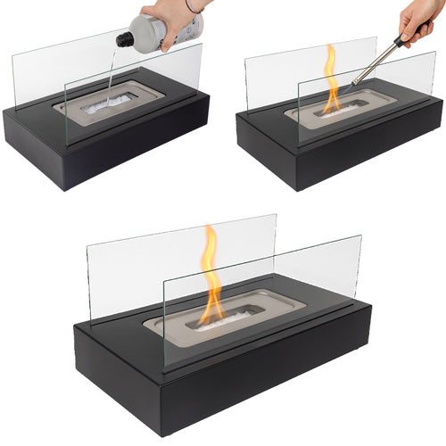 Bioethanol Fireplace, 35x18x17 cm, Smokeless, Glass Walls
