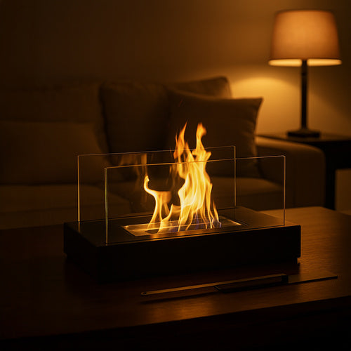 Bioethanol Fireplace, 35x18x17 cm, Smokeless, Glass Walls