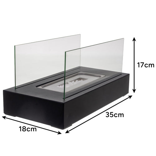 Bioethanol Fireplace, 35x18x17 cm, Smokeless, Glass Walls