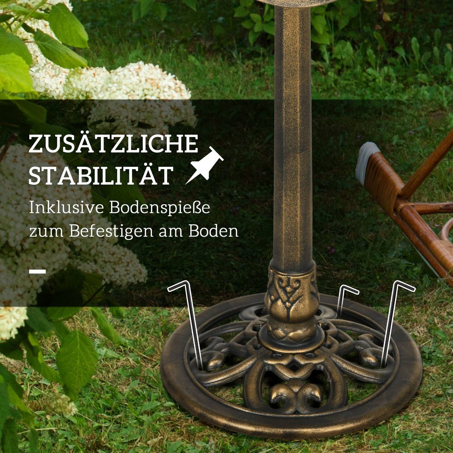 Birdbath in bronze with stand, 71cm, Lotus Leaf Design