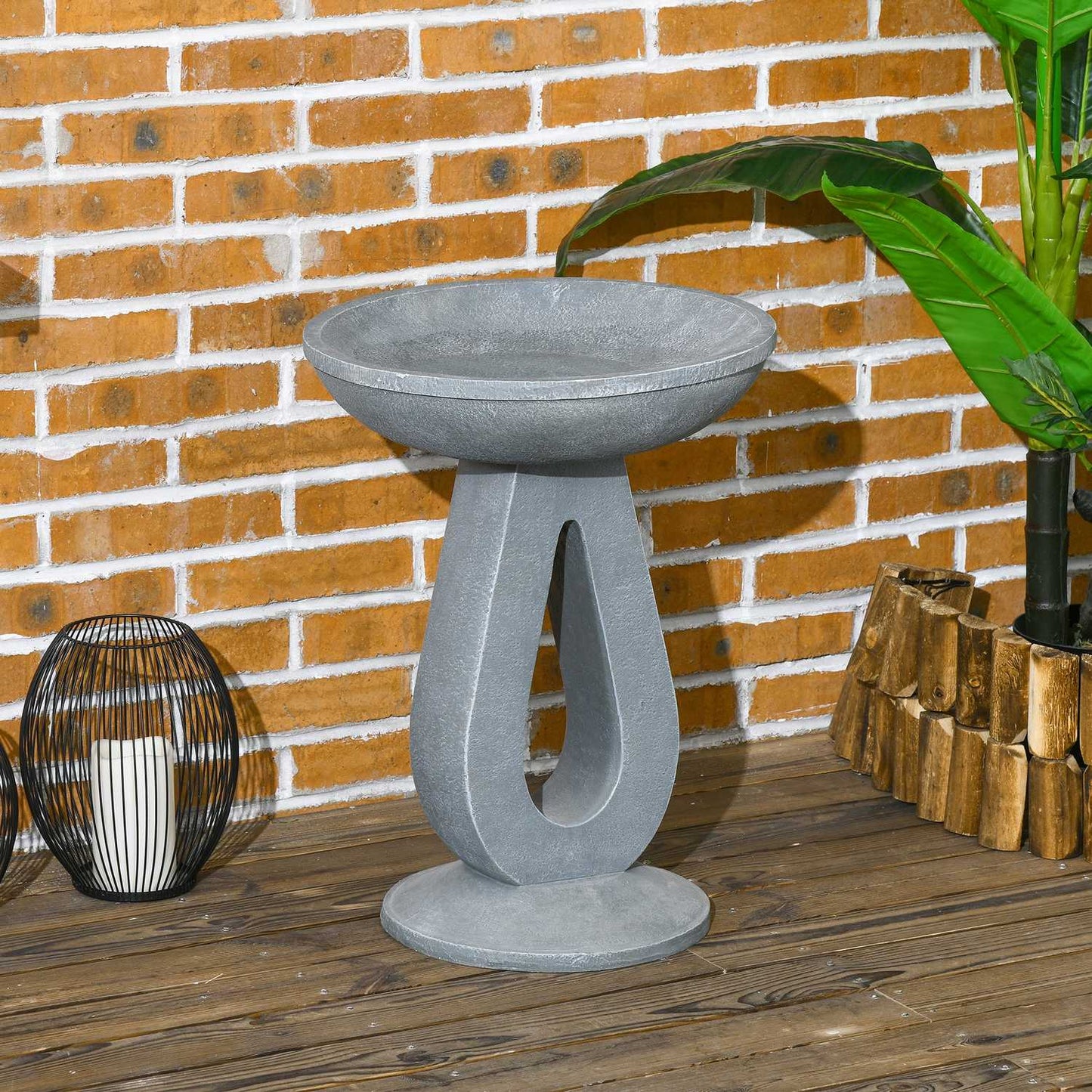 Bird bath & feeder, stone look, grey, 51 cm for garden