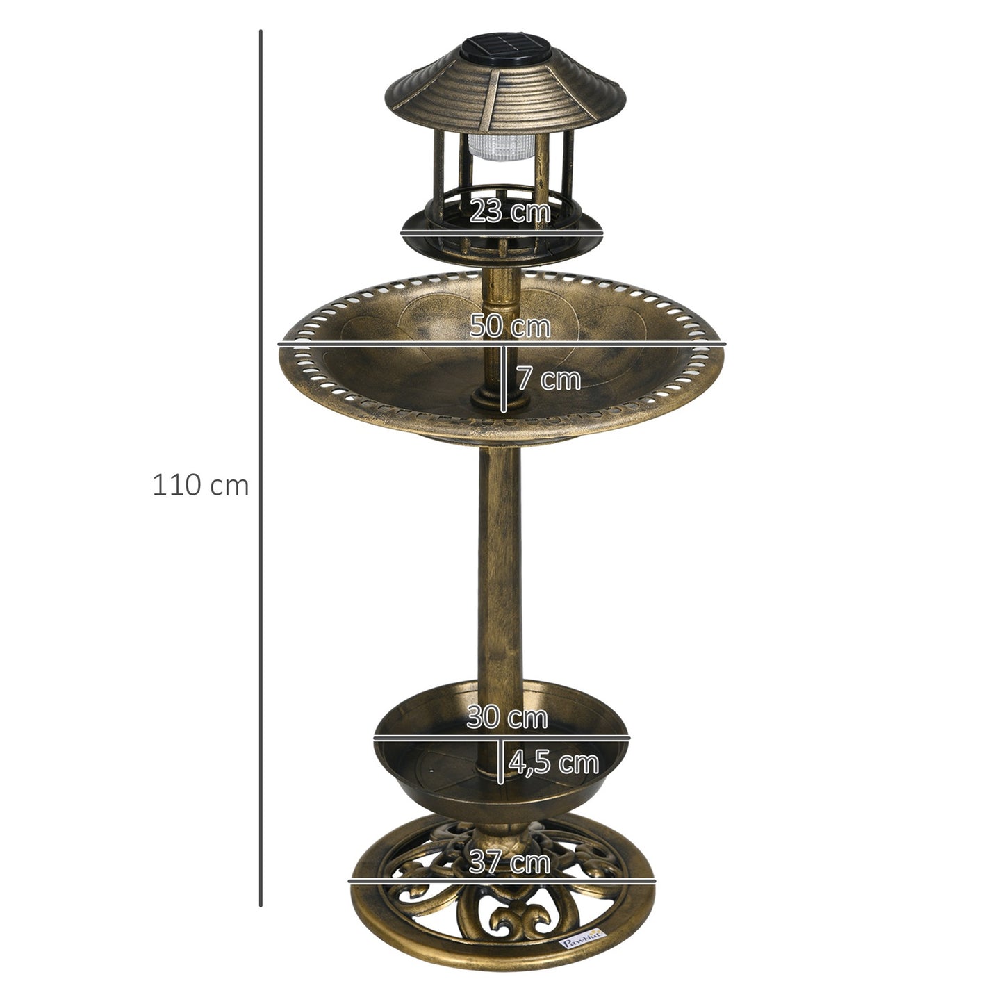 Solar Bird Bath Feeder - 110 cm height, bronze finish