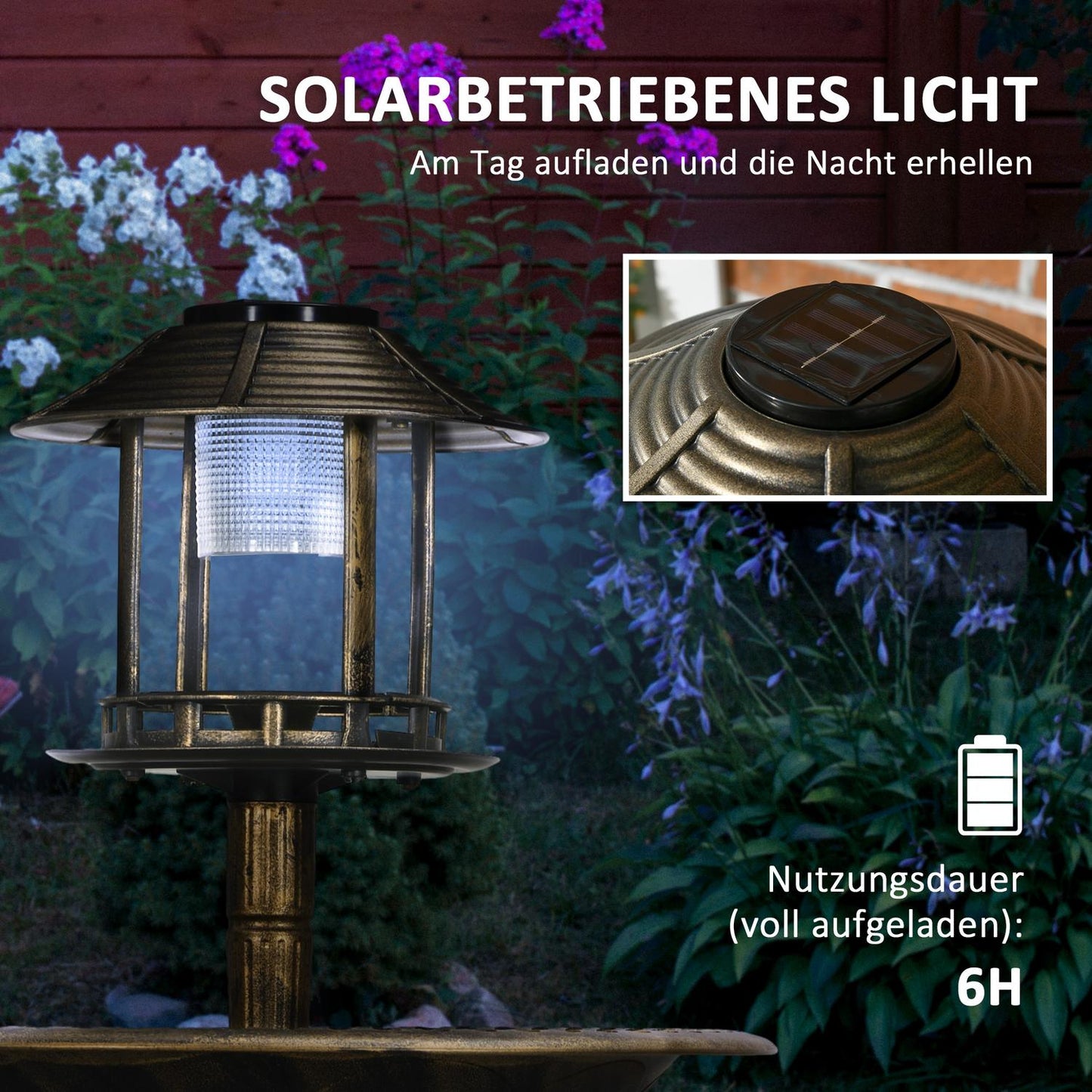 Solar Bird Bath Feeder - 110 cm height, bronze finish
