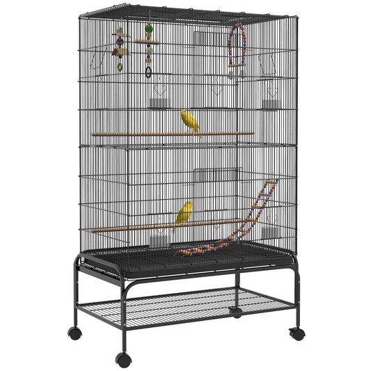 Bird cage aviary with perches, wheels and removable tray