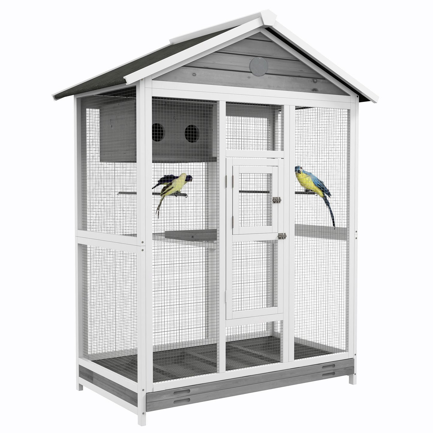 Large birdcage with perches and pull-out tray, spruce wood