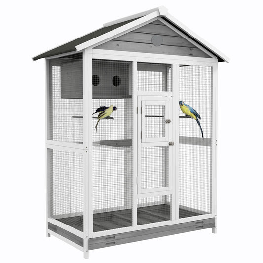 Large birdcage with perches and pull-out tray, spruce wood